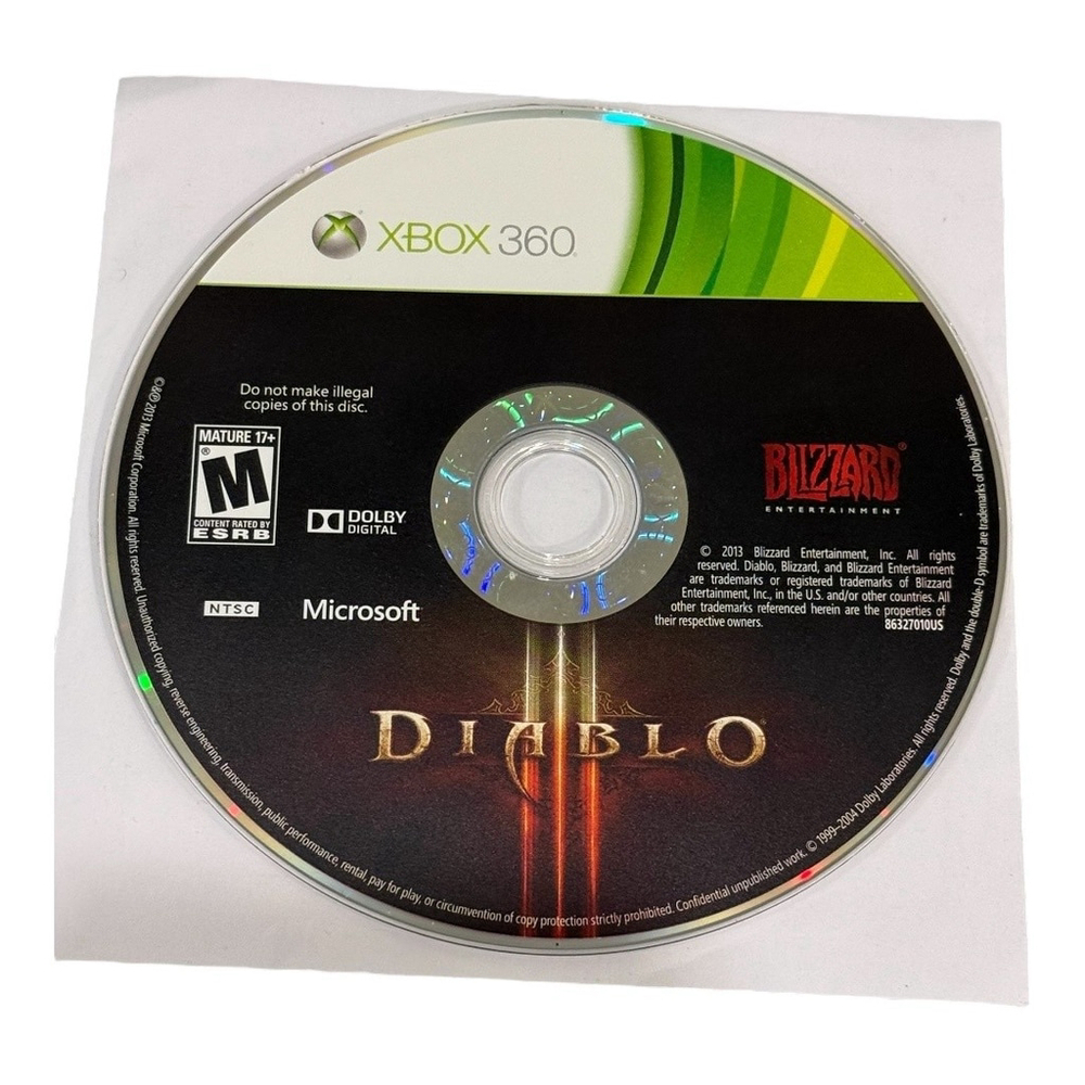 Diablo III Xbox 360 Video Game Disc Only Mature 17+ Blizzard Entertainment RPG
